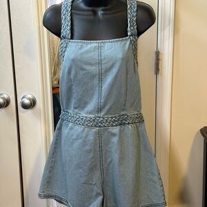 Free People Light Blue Denim Romper with Braided Straps